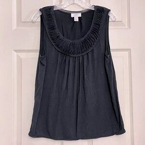🌻3/$20 Ann Taylor Loft Mixed Media Black Tank Top with Chiffon Detail, Size LP